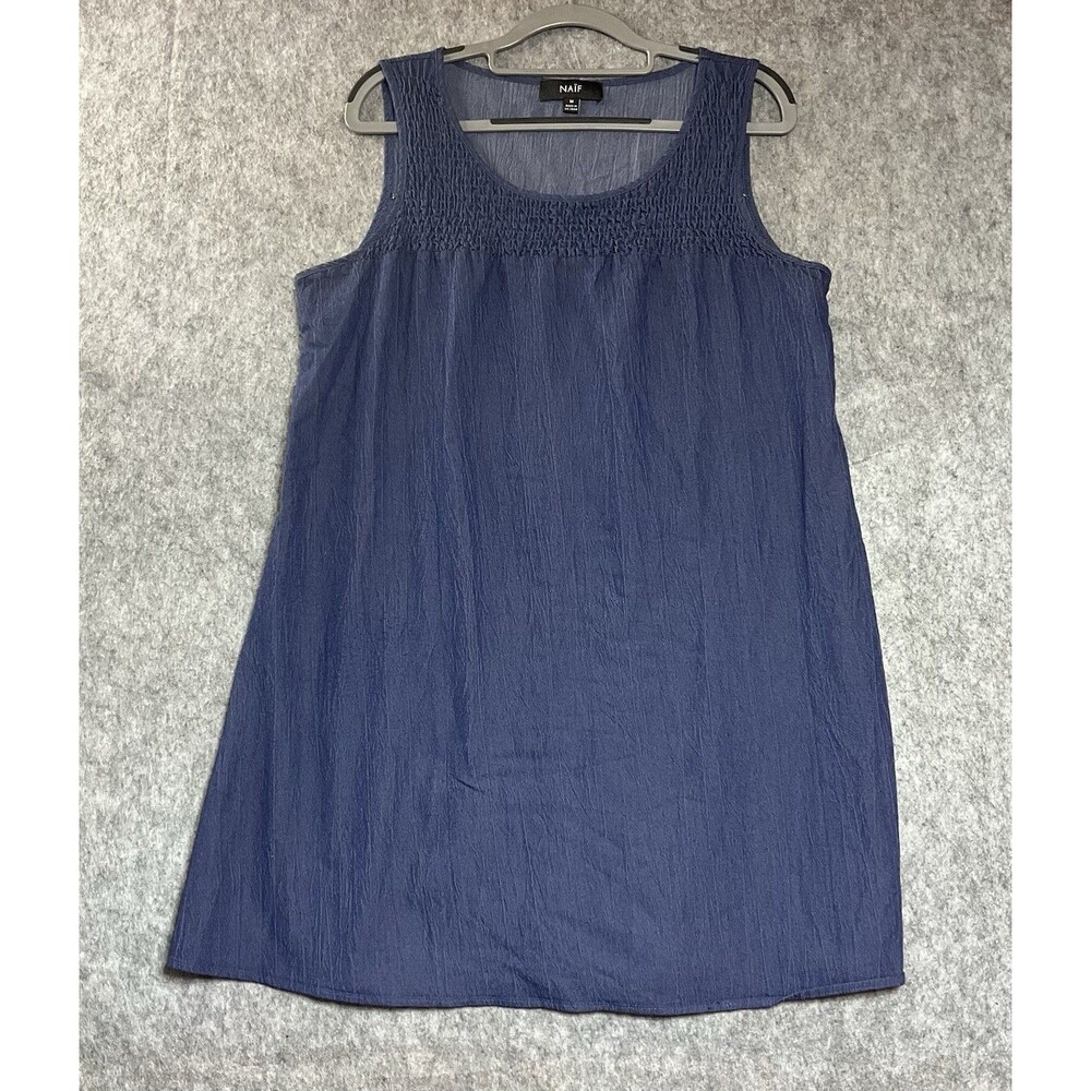 Naif Dress Womens Medium Blue Chambray Sleeveless Stretch Knee Length Boho Beach